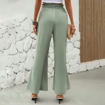 【佰分之衣】亚马逊2024新款欧美夏季裤子女跨境绿色阔腿裤配腰带