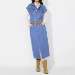 Denim Dress Single Breasted Lapel Collar Fashionable Style Casual Wear for Women Ready to Ship