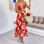 Casual Summer Maxi Dress Leaf Print Beach Style Lightweight Fabric Perfect for Vacation and Reso