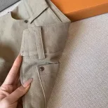 Khaki Low Rise Casual Womens Denim Shorts Loose Fit Stretch Fabric Spring Summer Wear