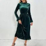 Elegant Velvet A Line Long Dress Waist Defining Slimming Fit Comfortable Fabric Perfect for Part