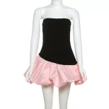 Chic Womens Strapless Color Block A Line Dress Sexy Backless Design Flattering Fit Perfect for A