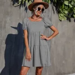 Knitted Square Neck Dress Simple Style Solid Color Elegant Fit Perfect for Casual or Formal Occa