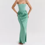 Multi Color Strapless Bodycon Jumpsuit Ruched Design Boned Structure Long Length Perfect for Par