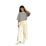 Womens Black and White Striped Short Sleeve T Shirt Color Block Loose Fit Round Neck Casual Top