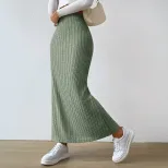 Elegant High Waisted Midi Skirt Simple Design Side Slit Slim Fit Spring Summer Womens Fashion Wh