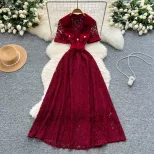 Elegant French Style Short Sleeve Dress for Women with Lace and Belted Waist in Summer Colors Wholesale