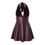 Sexy V Neck Backless PU Leather Spliced Dress Elegant Silhouette Autumn Fashion Perfect for Part