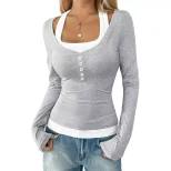 Womens Long Sleeve T Shirt Korean Style Trendy Design Layered Look Spring Summer Fashion Wholesa