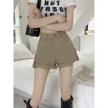 跨境牛仔短裤女夏季新款高腰显瘦宽松薄款阔腿裤卷边a字辣裤热裤