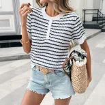 Casual Knit Top Loose Fit Straight Cut Half Placket Button Design Versatile Everyday Wear Wholes