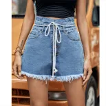 High Waisted Denim Shorts for Women Loose Fit Frayed Hem Casual Style Summer Wear Wholesale Avai