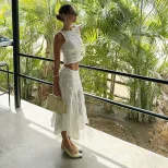 Summer Womens Two Piece Set Stylish Casual Design Round Neck Short Crop Top and Skirt Perfect fo