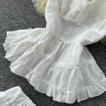 White Summer Vacation Set for Women Lace Trim Halter Neck Top and Chiffon Skirt Casual Beachwear