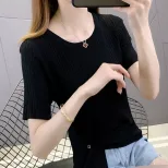Womens Ice Silk Short Sleeve T Shirt Loose Fit Irregular Hem Summer Casual Wear