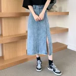 高腰开叉牛仔半身裙女2023春夏新款时尚显瘦气质中长款包臀长裙子