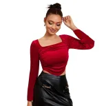 French Vintage Style Square Neck Velvet Top Elegant Womens Blouse Spring Summer Collection Whole