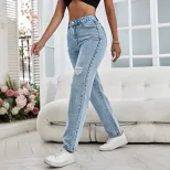 Casual Distressed Straight Leg Jeans for Women Versatile Style Comfortable Fit Trendy Design Who