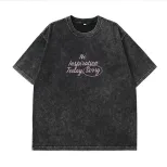 Vintage Letter Print Short Sleeve T Shirt for Women Summer Casual Style Loose Fit 100 Cotton Was