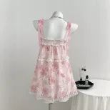 C2现货-75037#亚马逊欧美夏季甜美露背蕾丝绑带女装吊带连衣裙