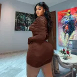 Fashionable Womens Bodycon Dress Sexy Hollow Out High Neck Long Sleeve Trendy for Parties and Ev