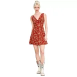 Floral Print V Neck Dress Elegant Fresh Style Lightweight Fabric Perfect for Spring and Summer O