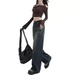 Vintage Style Wide Leg Jeans for Women Retro Fashion Casual Fit High Waist Denim Fabric Perfect
