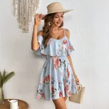 Floral Print Ruffled Hem Cami Dress Slim Fit Waist Defining Sexy Style Perfect for Summer Partie