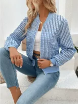 Autumn Long Sleeve Zip Decorated Cardigan Jacket Printed Design Lightweight Fabric Casual Style