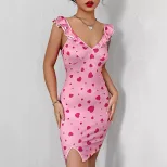 Floral Print Sleeveless Dress Elegant Ruffle Design Sexy Silhouette Perfect for Summer Events Re