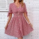 V Neck Floral Print Short Split Dress Summer Style Womens Casual Wear Wholesale Available privat