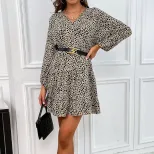 Womens Long Sleeve Leopard Print V Neck Bodycon Dress Stylish Slim Fit Trendy Design Perfect for