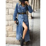 Vintage Slim Fit Long Sleeve Denim Dress for Women Waist Defining Stylish Comfortable Perfect fo