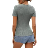 Womens V Neck Short Sleeve T Shirt Fashionable Solid Color Casual Wear for Summer Wholesale Avai