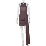 Slim Fit Solid Color Womens Dress Ruffled Short Sleeve Round Neck Bodycon Style Perfect for Part