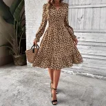 Leopard Print Long Sleeve Dress Casual Chic Style Perfect for Work or Social Events Wholesale Av