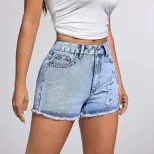 Casual Womens Denim Shorts Star Print Frayed Hem Stylish Design Summer Wear Wholesale Available