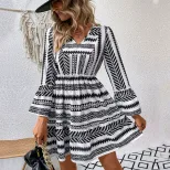 Womens Long Sleeve Printed Dress Stylish Autumn Winter Design Perfect for Vacations Wholesale Av