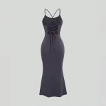Cross Back Bodycon Dress Sexy Mermaid Hem Spaghetti Straps Summer Style Wholesale Available OEM