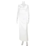 Sleeveless V Neck Satin Midi Dress Elegant Fit French Style Chic Design Perfect for Parties and