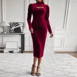 Velvet Bodycon Dress Hollow Out Design Slim Fit Elegant Silhouette Evening Party Wear Wholesale
