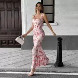 Floral Maxi Dress Sweet and Romantic Style Pink Color Perfect for Beach Vacations Wholesale Avai