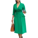Double Breasted Blazer Dress Elegant Solid Color Mid Length Fashionable Design Perfect for Offic