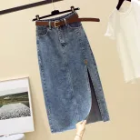 大码胖mm高腰牛仔半身裙女春夏季新款显瘦开叉中长款包臀A字裙子