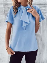 Summer Womens Short Sleeve Top Fashionable and Versatile with Bow Detail Casual Wear Wholesale A
