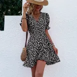 Floral Ruffle Hem Dress for Women Vintage Style Summer Casual Wear Available in Black Wholesale with Low MOQ