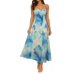 Floral Print Maxi Dress Fresh Vacation Style Adjustable Straps Lightweight Fabric Perfect for Su