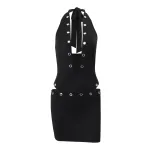 Womens Sexy Deep V Neck Hollow Out Halter Top and Bodycon Mini Skirt Set Autumn Collection Styli
