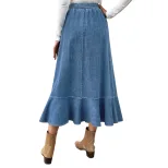 High Waisted Denim Skirt Mid Length Ruffled Hem Pleated Design Casual Wear for Women Wholesale A