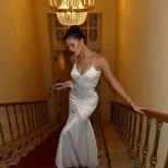 Elegant Womens Maxi Dress Solid Color Slim Fit V Neck Lace Panel Formal Evening Wear Wholesale A